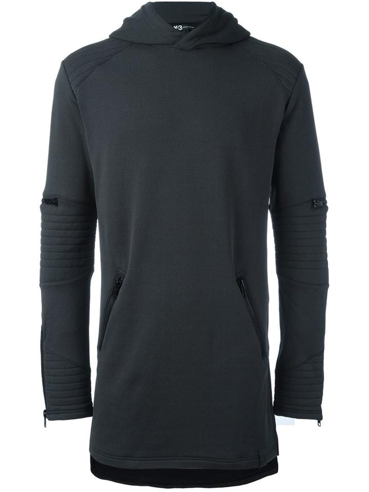 Y-3 Longline Hoodie, Men's, Size: Xs, Grey, Cotton/polyester/spandex/elastane