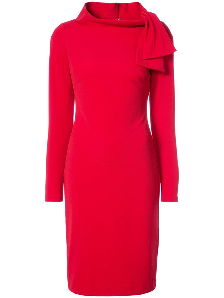 Badgley Mischka Tie Collar Fitted Dress - Red