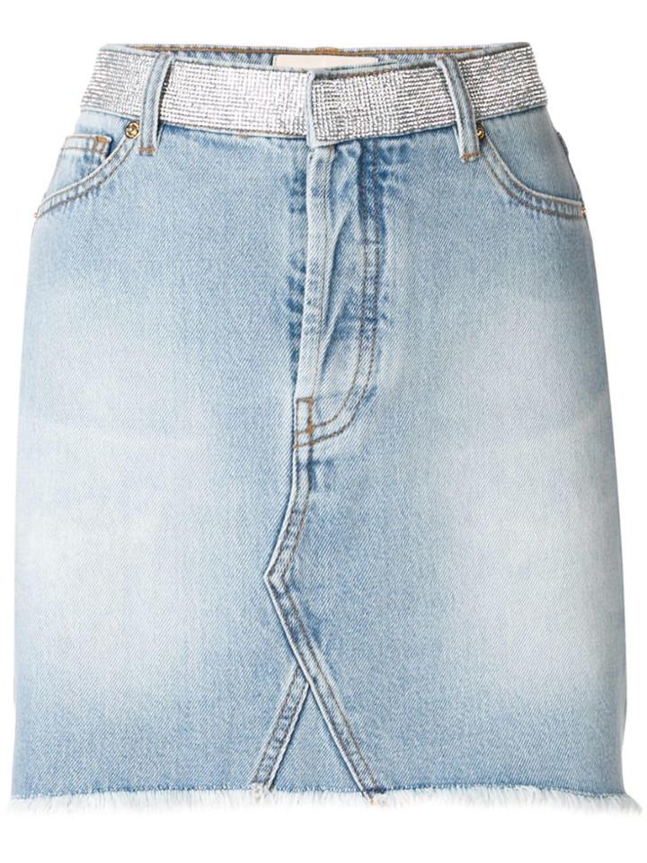 Alexandre Vauthier Crystal Studded Denim Skirt - Blue