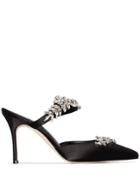 Manolo Blahnik Black Lurum Crystal 90 Satin Mules