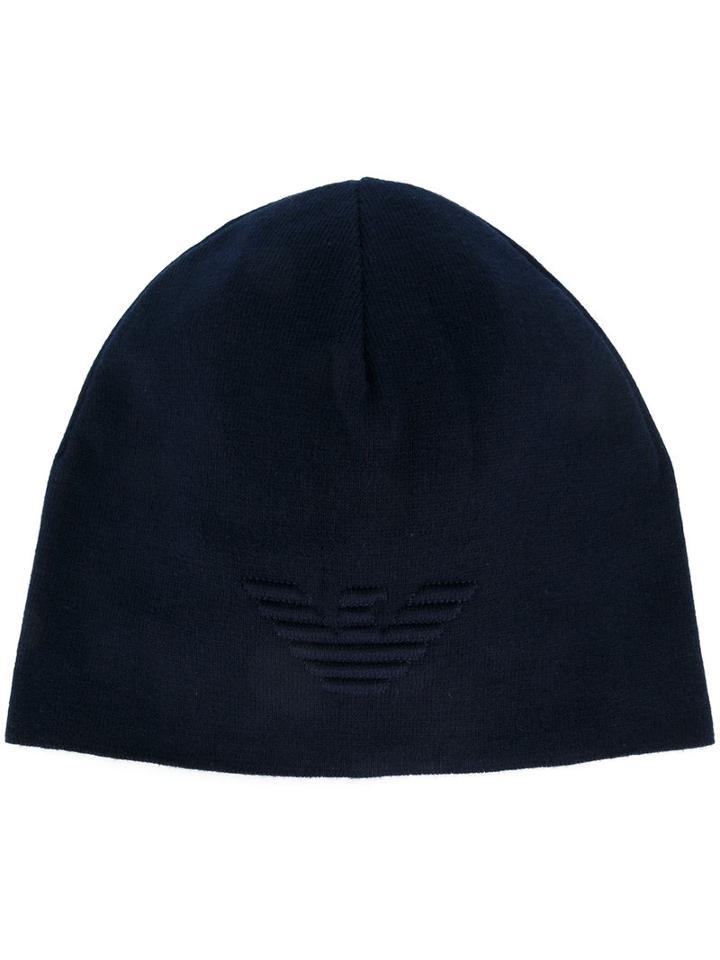 Emporio Armani - Embroidered Logo Beanie - Men - Cotton - M, Blue, Cotton