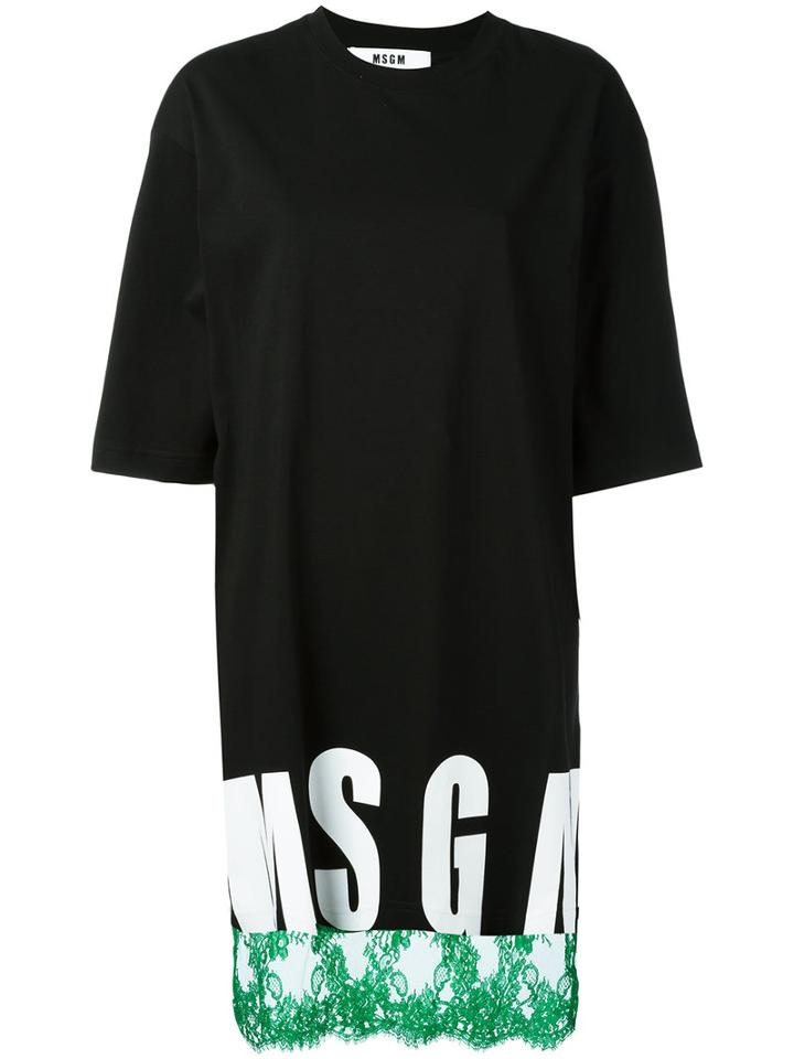 Msgm Logo T-shirt Dress, Women's, Size: Medium, Black, Cotton