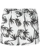 Dondup Palm Tree Print Swim Shorts, Men's, Size: Medium, White, Nylon/polyamide