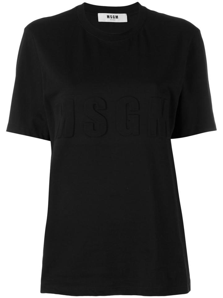 Msgm - Embossed Logo T-shirt - Women - Cotton - M, Women's, Black, Cotton