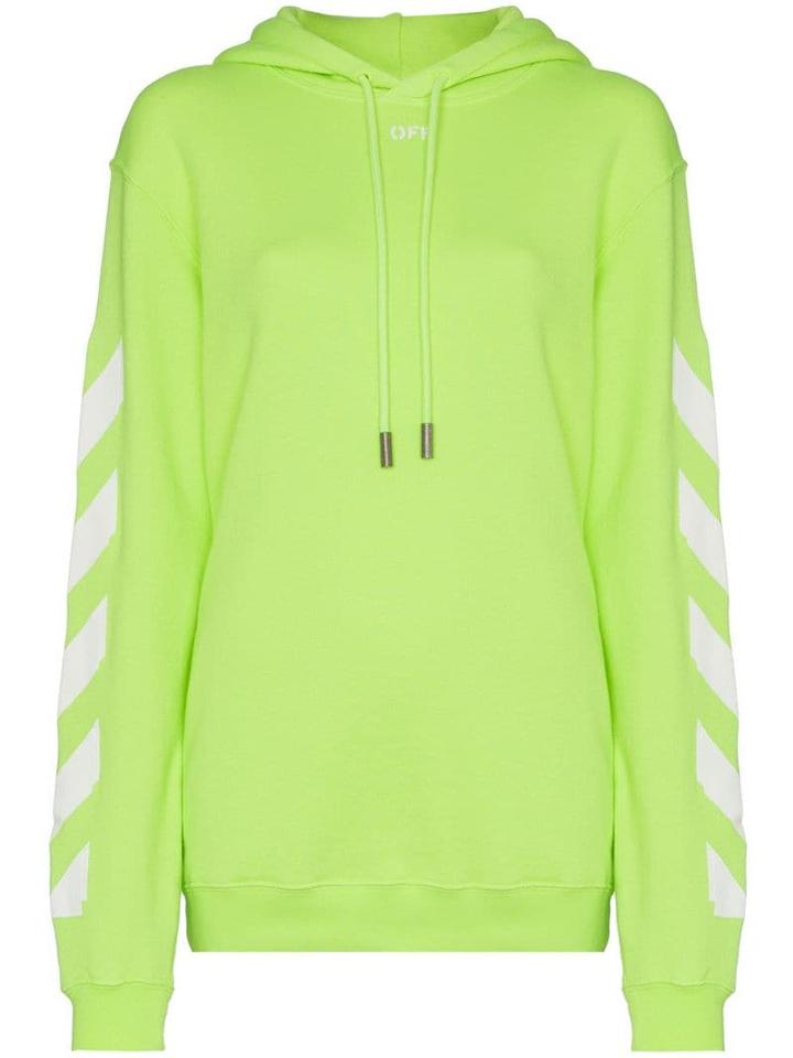 Off-white Diagonal Stripe-print Cotton Hoodie - Yellow