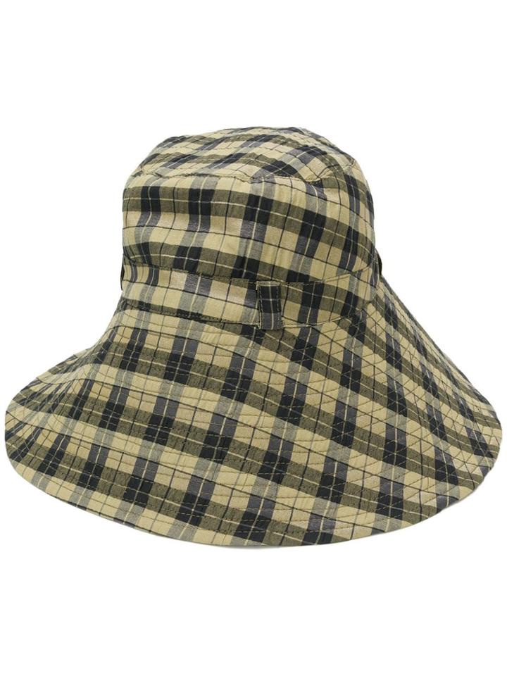 Ganni Logo Patch Checked Hat - Green