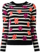 Chinti And Parker Striped Floral Intarsia Jumper, Women's, Size: Xs, Blue, Cashmere