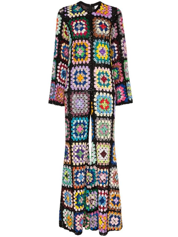 Ashish Sequin-embellished Crochet Jumpsuit - Multicolour