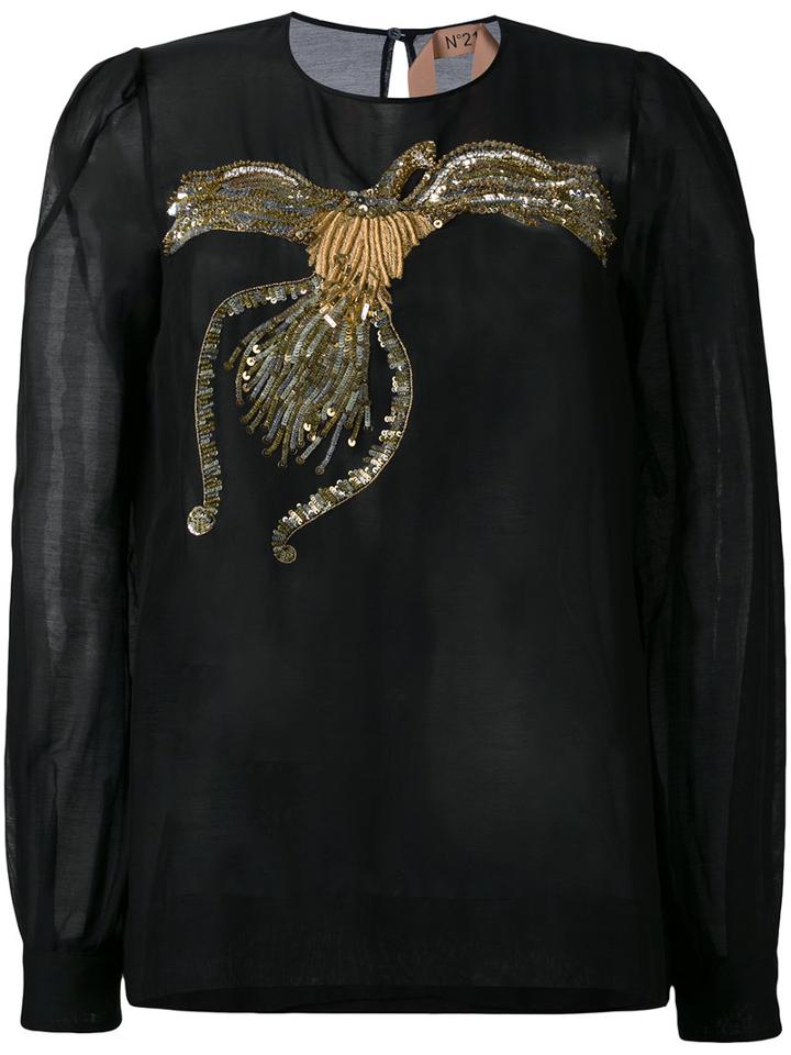 No21 - Sequin Embellished Long Sleeve Blouse - Women - Silk/cotton - 40, Black, Silk/cotton