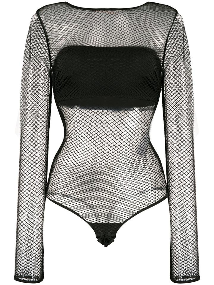 Twin-set Mesh Body Suit Top - Black
