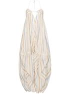 Jacquemus Stripe Embroidered Tie Back Halterneck Maxi Dress - Neutrals
