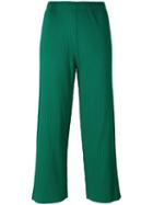 Issey Miyake Cauliflower Ribbed Detail Cropped Pants, Women's, Green, Polyester