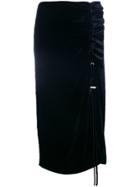 Cédric Charlier Ruffled Panel Velvet Skirt - Blue