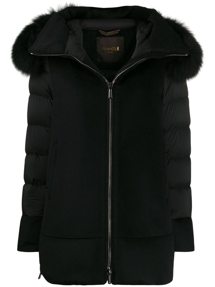 Moorer Fresia Contrast Padded Coat - Black