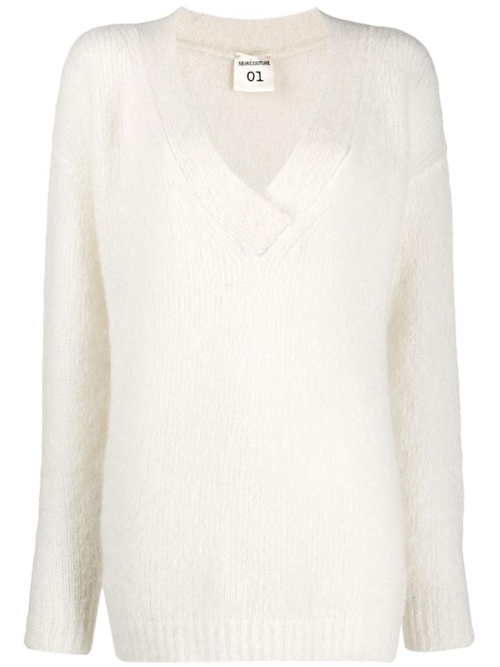 Semicouture V-neck Jumper - White