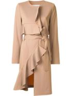 Goen.j Ruffled Asymmetric Coat, Women's, Size: Large, Brown, Viscose/wool
