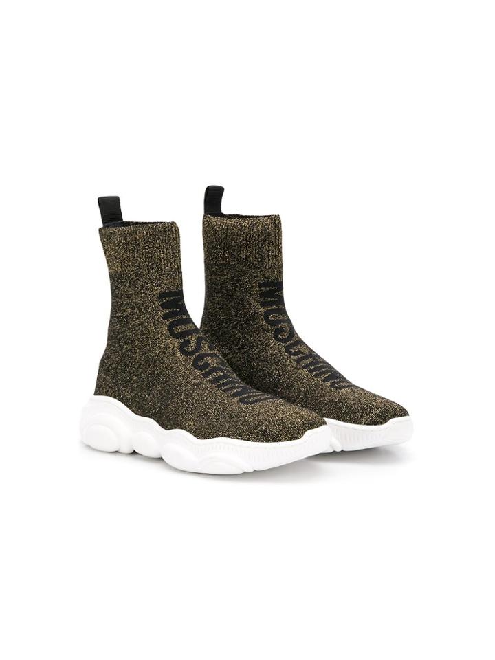 Moschino Kids Teen Logo High-top Sock Sneakers - Gold
