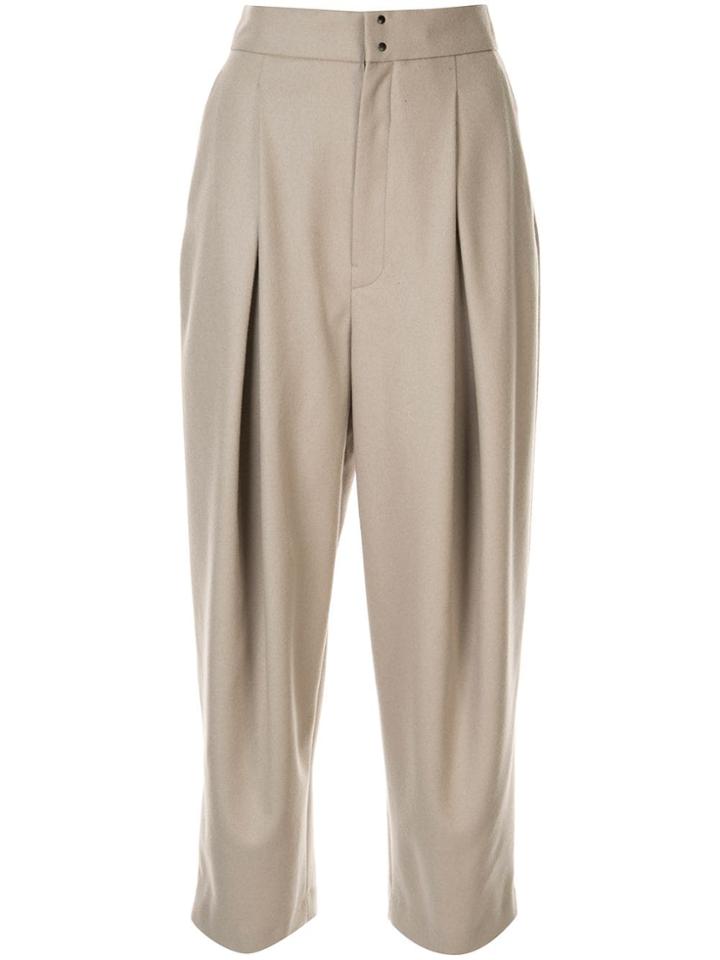 Y's Wide Leg Pleated Trousers - Neutrals