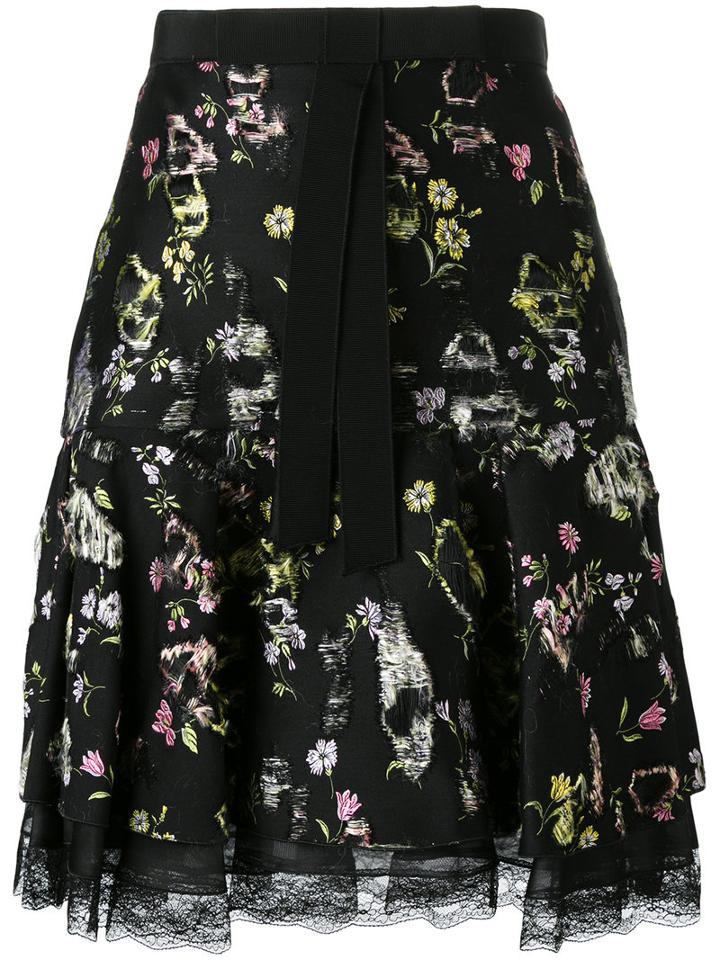 Giambattista Valli - Floral Lace Trim Skirt - Women - Acetate/cotton/polyester/viscose - 42, Black, Acetate/cotton/polyester/viscose