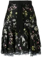 Giambattista Valli - Floral Lace Trim Skirt - Women - Acetate/cotton/polyester/viscose - 42, Black, Acetate/cotton/polyester/viscose