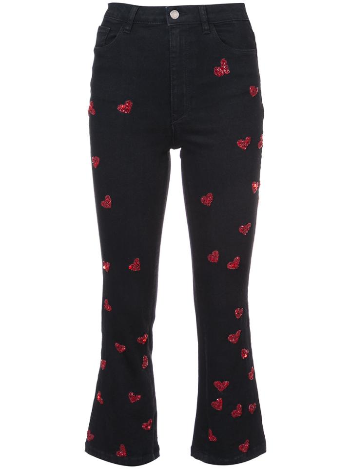 Amen Beaded Hearts Cropped Jeans - Black