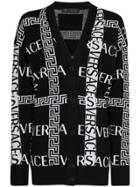 Versace Greek Key Logo-intarsia Cardigan - Black