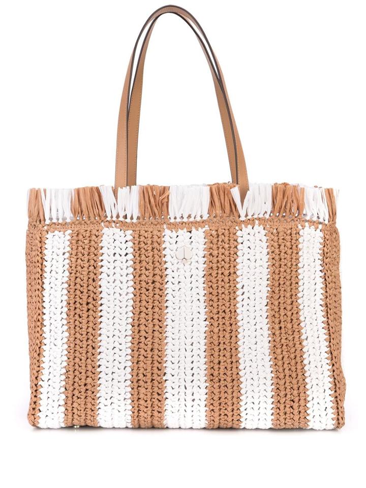 Kate Spade Striped Straw Large Tote - Brown