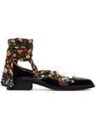 Ganni Lilou 27 Patent Leather Floral Strap Ballet Shoes - Black