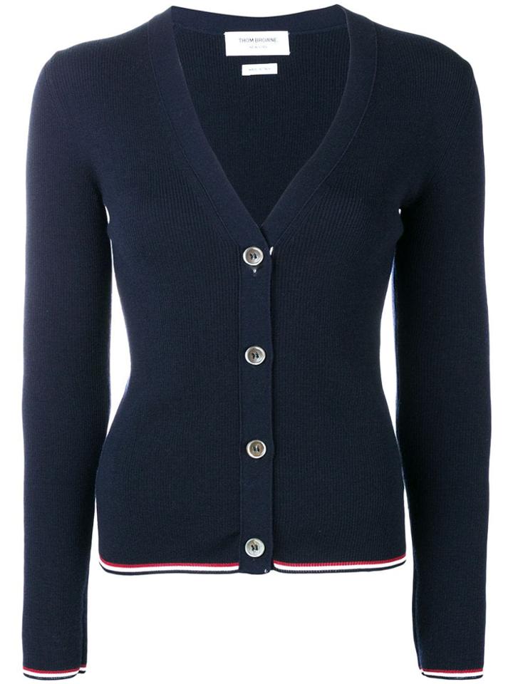 Thom Browne Merino Wool Navy Cardigan - Blue