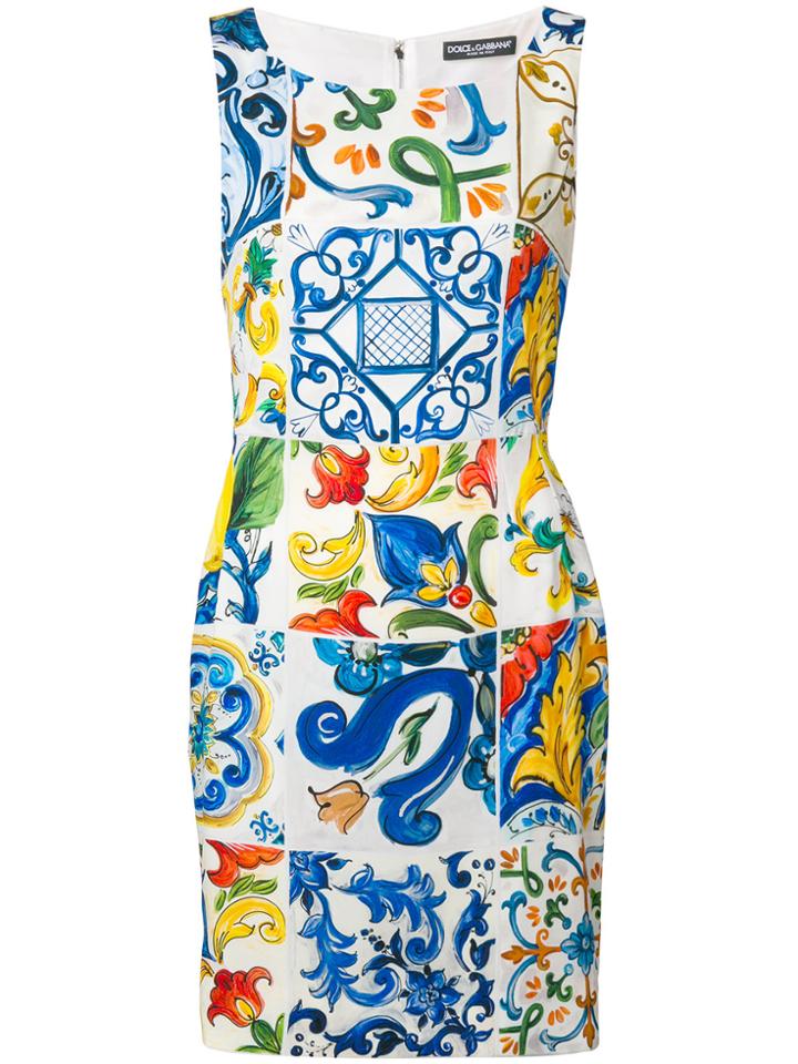 Dolce & Gabbana Sicilian Tile Mini Dress - White