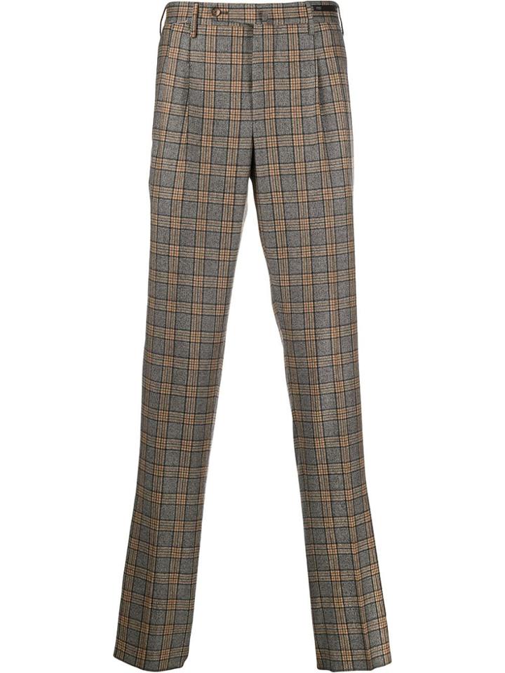 Pt01 Plaid Straight-leg Trousers - Black