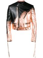 Haider Ackermann Spray Paint Biker Jacket, Men's, Size: Large, Black, Leather/cotton/rayon