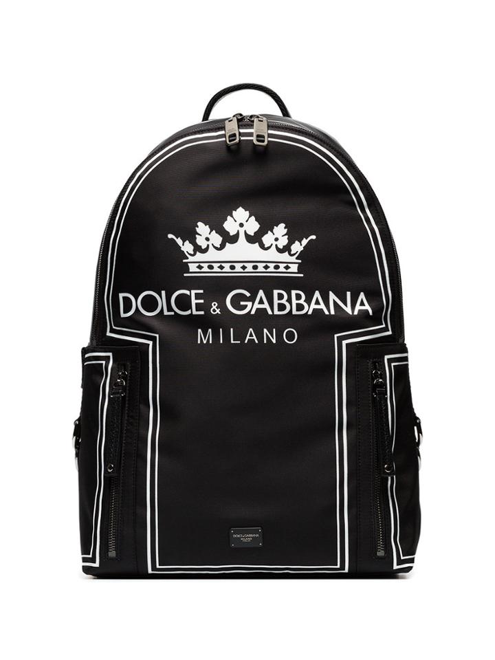 Dolce & Gabbana Black And White Crown Logo Print Backpack