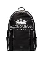 Dolce & Gabbana Black And White Crown Logo Print Backpack