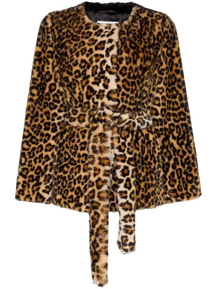 Stand Studio Odela Konacri Leopard Print Belted Faux Fur Jacket -