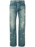 Tu Es Mon Trésor Bijoux Embellished Jeans Short Length - Blue