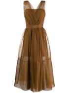 Pinko Sheer Tulle Midi Dress - Brown