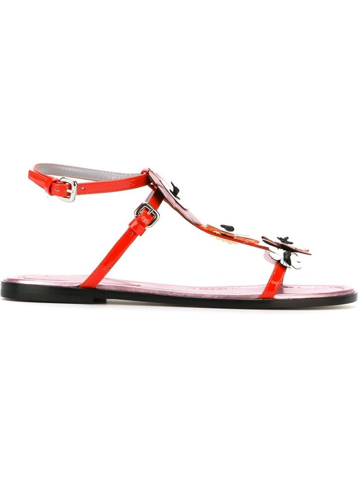 Pollini Flower Sandals, Women's, Size: 37, Orange, Calf Leather/leather