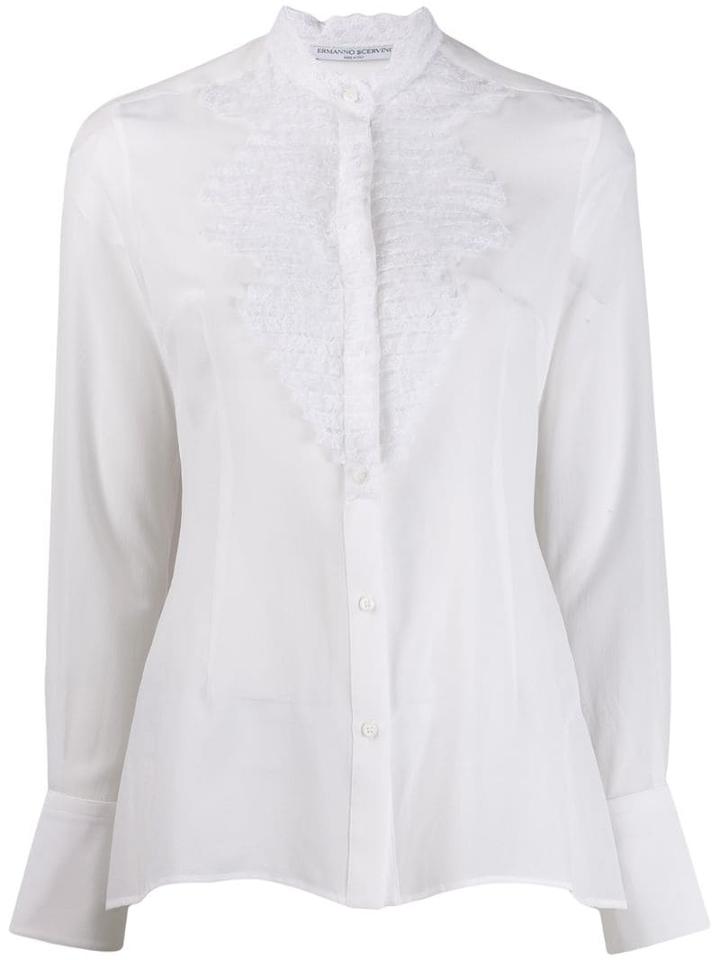 Ermanno Scervino Pleated Lace Shirt Ruffle Col - White