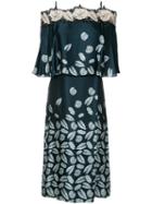 Yigal Azrouel Leaf Print Off-shoulder Dress, Women's, Size: 8, Blue, Cotton/polyester/viscose