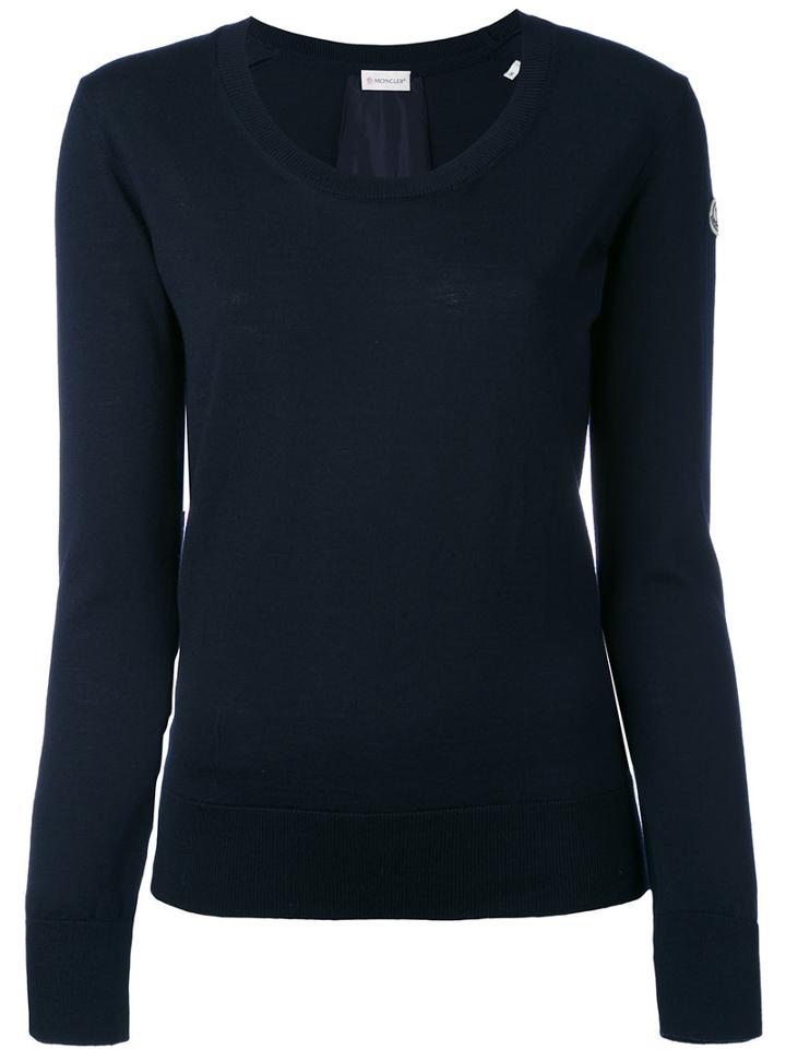 Moncler - Round Neck Knitted Jumper - Women - Virgin Wool - S, Blue, Virgin Wool