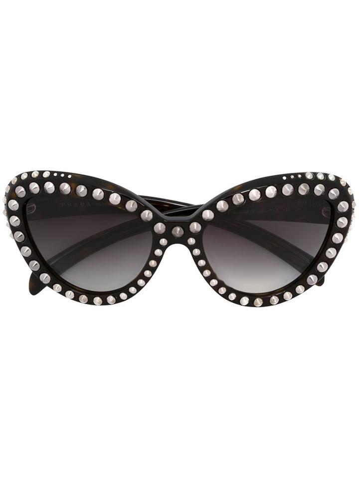 Prada Eyewear 'ornate' Cat Eye Sunglasses, Women's, Black, Acetate/metal