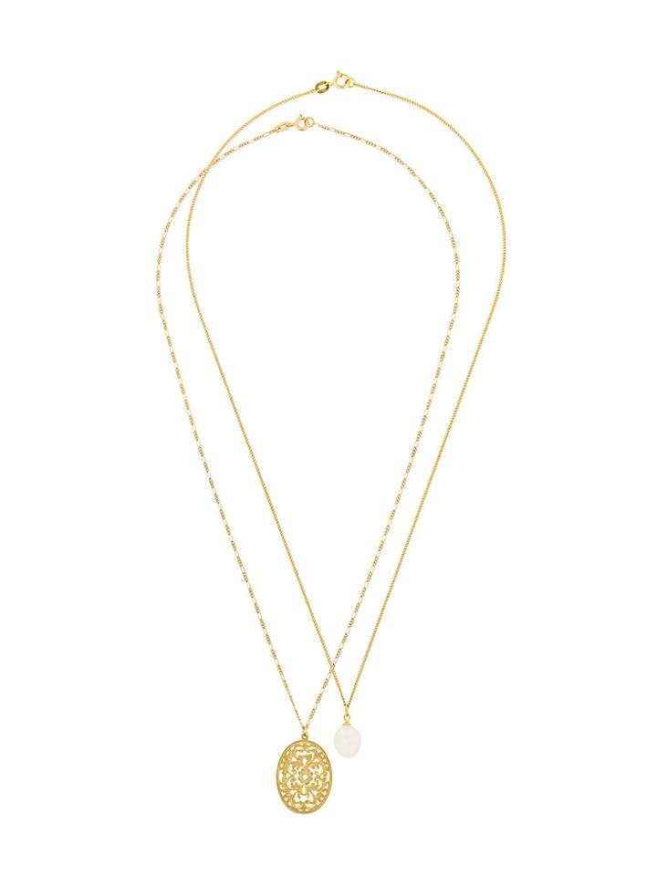 Wouters & Hendrix Gold Filigree & Pearl Necklace Set - Yellow & Orange