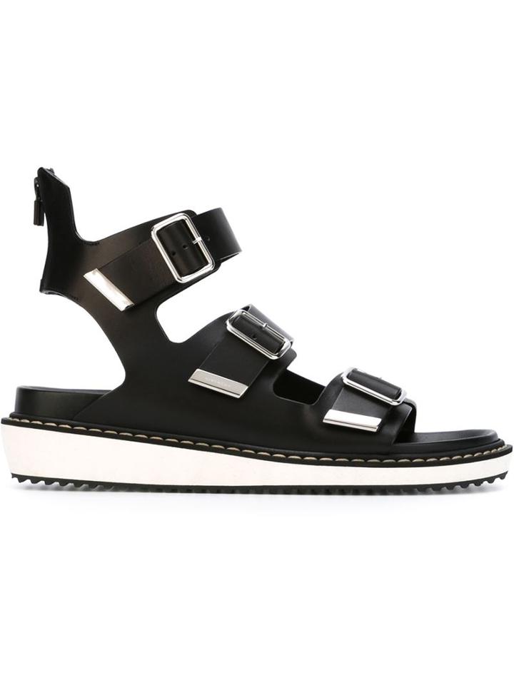 Givenchy Flat Three Buckle Sandals, Men's, Size: 41.5, Black, Calf Leather/leather/rubber