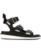 Givenchy Flat Three Buckle Sandals, Men's, Size: 41.5, Black, Calf Leather/leather/rubber