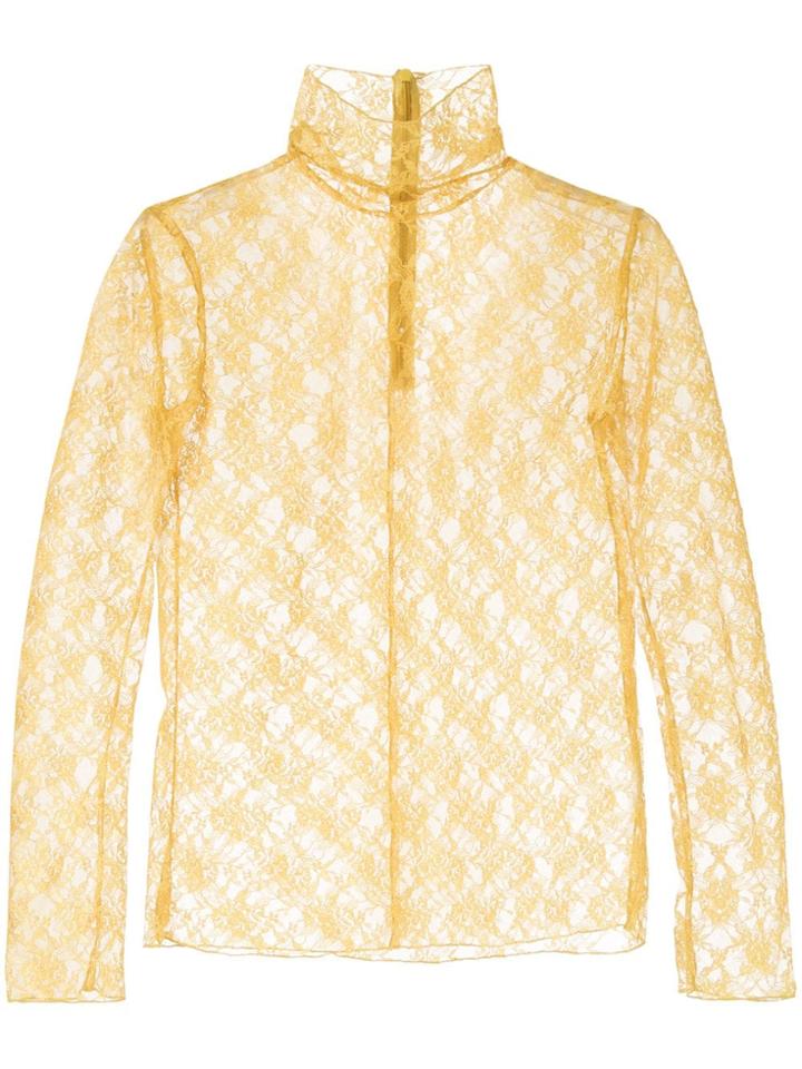 Le Ciel Bleu Turtleneck Lace Top - Yellow