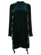 Rochas Ruffle Velvet Dress, Women's, Size: 40, Green, Silk/viscose