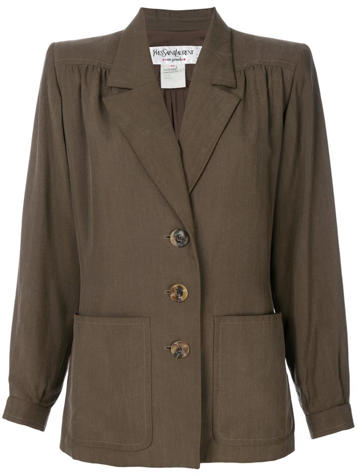 Yves Saint Laurent Vintage Gathered Detail Structured Blazer - Brown