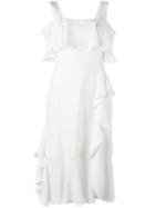 Alexander Mcqueen Frilled Open Shoulder Dress, Women's, Size: 42, White, Silk/cotton/viscose