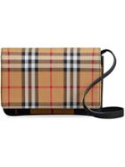 Burberry Tartan And Leather Wallet With Detachable Strap - Yellow &